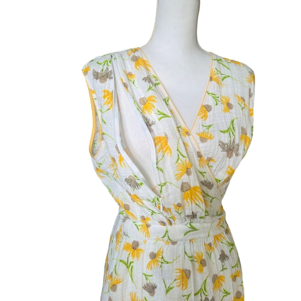 Cottagecore Yellow Floral Cotton Gauze Smocked Wrap Maternity Nursing Dress Midi - Picture 3 of 6